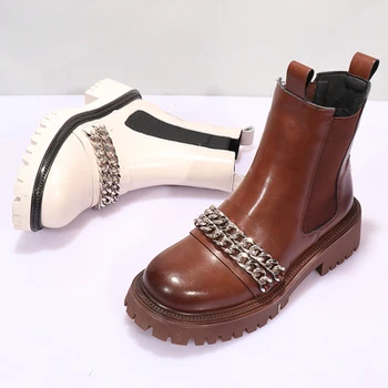 Chelsea topánky kožené reťazca platformu topánky klinu náklonu podrážka Martin topánky dymové rúry, topánky krátke topánky, dámske topánky