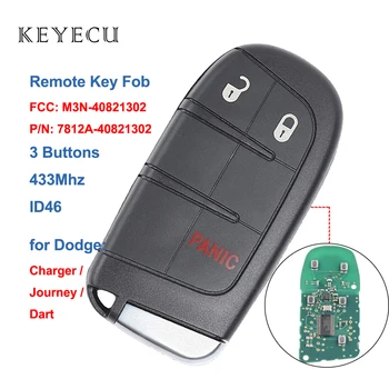 Keyecu Náhradné Diaľkové Auto príveskom, 3 Tlačidlá 433Mhz s ID46 Čip pre Dodge Journey Nabíjačku Dart, FCC: M3N-40821302