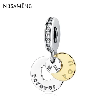 NBSAMENG 925 Sterling Silver Perličiek Vás & Mňa Navždy Milovať Zlaté Kúzlo Fit Originálne Náramky DIY Ženy Šperky
