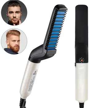 Multifunkčné Vlasy Prečesať Kefou Fúzy Hair Straightener Elektrické Teplo Fúzy Vyrovnávaním Špirála Rýchle Vlasy Styler Pre Mužov