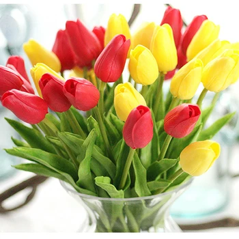 30PC PU Tulipány Umelé Kvety Skutočný Dotyk Artificiales Para zariadené, pri Mini Tulipán pre Domáce Svadobné Dekorácie, Kvety