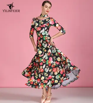 Tanečná sála šaty dievča sála šaty žena súťaže valčík šaty hladké štandardné šaty kvetina tlače S9062
