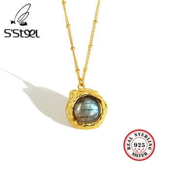 S'STEEL Crystal Náhrdelníky Rýdzeho Striebra Pre Ženy Geometrické Luxusné Dlhé, Prívesky, Náhrdelníky Colgante Plata De Ley 925 Šperky