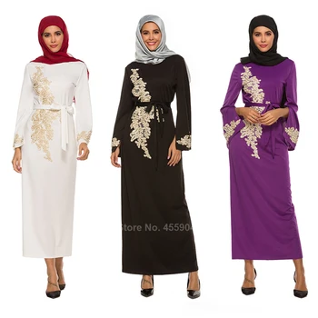 Islamské Oblečenie Moslimské Oblečenie pre Ženy, Mužov Saudskej Arabskom Dubaji Perličiek Práce Kvetinový Farbou Elegantné Dlhé Šaty, Abaya Cardigan Pásu