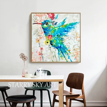 Nádherné Farby Moderné Kolibrík Maľby akrylom Ručne maľované Farebné Vták Kolibrík Akrylové Maľby na Stenu, Dekorácie