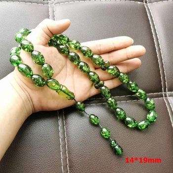 Zelená Živice Tasbih 33 Veľká veľkosť Modlitba korálky islamskej Ruženec Moslimských Človeka náramok náramok Mastkhan arabských šperky Misbaha