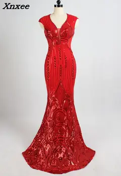 2018 Luxusné Červené Korálky Spandex Šaty Dlhé Večierok Klubu Žena V Krku Mermiad Sexy Sequined Šaty Formálne Prom Šaty Vestidos