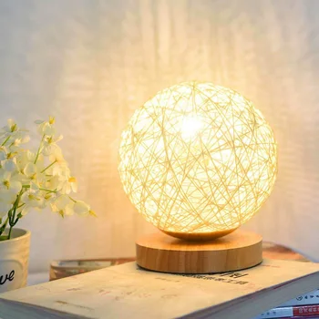 Kreatívne stolové lampy, Ručne Pletený Tienidlo Dreva Mesiac Lampa USB Spálňa Domov Svadobné Dekorácie Moonlight Nočné Svetlo
