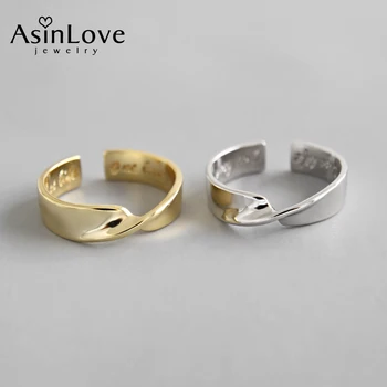 AsinLove Reálne 925 Sterling Silver 18K Zlata Mobius Otvoriť Krúžok Handmade Dizajn Populárne Módne Šperky Nastaviteľné Prstene pre Ženy