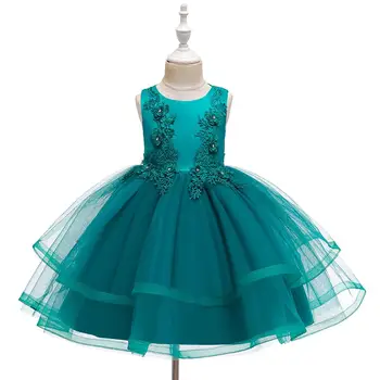 2020 Deti Elegant Pearl Tortu Princezná Šaty Dievčatá Šaty Na Svadbu, Večierok Výšivky Kvetina Dievča Šaty Dievča Oblečenie