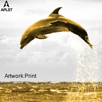 Zlaté Oceán Život Dolphin Plátno Tlačiť Plachetnica Nástenné Maľby Obrázok Plagátu Nordic Tlač Fotografií Dekorácie Pre Obývacia Izba