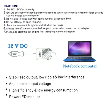 Vysoká Kvalita 80W Univerzálny Notebook PC Počítač, Auto Nabíjačka, 8 DC Konektor Napájací Adaptér Napájací zdroj pre Notebook Notebook