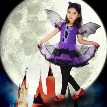 2019 Fantasy Dievčatá Halloween Kostým Coaplay Čarodejnice Šaty Deti, Oblečenie pre Deti Šaty pre Dievčatá Klobúk Baby Girl Dekorácie Vestido
