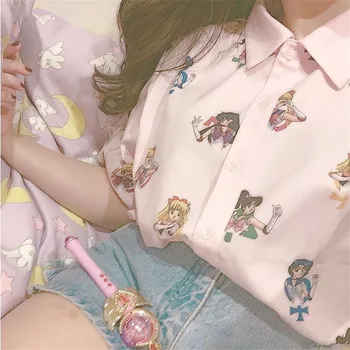 Krátky Rukáv, Ružová, Košele Harajuku T Shirt Ženy Oblečenie 2019 Cosplay Roztomilý Topy Anime Marinero Luna