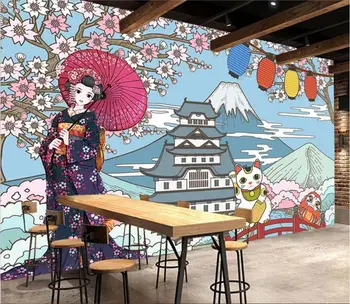 Japonské kimono krásy Japonskej reštaurácii sushi chutné jedlo trakmi pozadí stenu, dekorácie, tapety, maľby