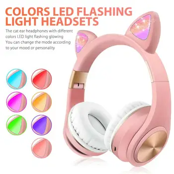 LED Bluetooth Headset Cute Cat Slúchadlá Bezdrôtové Slúchadlá Stereo, Skladacie Športové Slúchadlá Mikrofónom Headset Handfree MP3