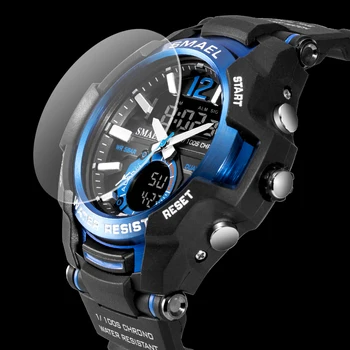 SMAEL Sport Sledujte Muži Móda Bežné Budík 50M Nepremokavé Vojenské Chrono Dual Display náramkové hodinky Relogio Masculino