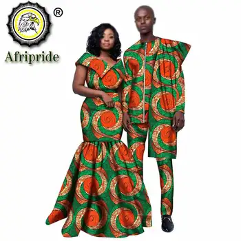 Africké Pár Oblečenie Mužov Dashiki 2 Kus Oblečenie Žien Tlač Maxi Šaty Plodín Top Print Nosenie AFRIPRIDE S20C005