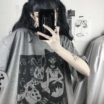 Harajuku T Shirt Estetické Gotický Punk cartoon Krátky Rukáv O-Krku Topy Ženy dropshipping letné voľné nadrozmerná street oblečenie