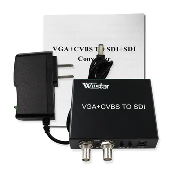Wiistar VGA+ CVBS na SDI Konvertor VGA 3RCA na SDI Adaptér Podporu 2 SDI Výstup, SD, HD 3G-SDI pre PC HDTV