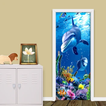 Tlač Umeleckých Fotografií 3D Dvere Nálepky DIY Oceán Domova Obtlačky Samolepiace Tapety Nepremokavé nástenná maľba Pre Spálne Rekonštrukcia