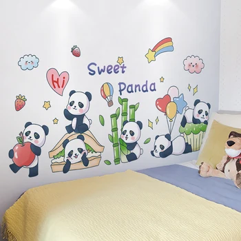 Black Pandy Zvieratá Samolepky na Stenu DIY Cartoon Bambusu Balóny Stenu Kotúča, pre Deti Detská Izba Spálňa Detská Domáce Dekorácie