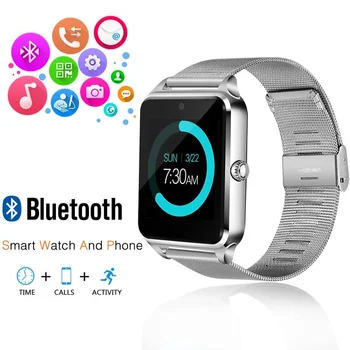 Nový Bluetooth Kovový Remienok Smart Hodinky Z60 Muži Ženy Zápästie Smartwatch Podporu Sim TF Karta pre Android Smartphone IOS PK GT08 Q18