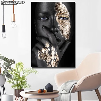 Škandinávsky Dekoračných Obrazov Afrického Umenia, Čierna a Zlatá Žena Salón Domova Plátno olejomaľba Plagát na Stenu Výtlačkov