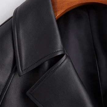 Lautaro black nadrozmerné kožené zákopy srsti pre ženy raglan rukáv voľné 2020 jarné dámske oblečenie, Dlhé mäkké umelú kožený kabát