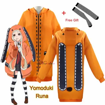 Rune Yomozuki Runa Cosplay Kostým Anime Kakegurui Vášnivý Hráč Ženy Oranžová Mikina S Kapucňou Na Zips Bunda, Kabát