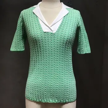 2020 Elegantný Pletený T Shirt Ženy Lete Zelené V Krku Polo Košele, Pulóvre, Pletené Svetre Dizajnér Streetwear Slim Oblečenie