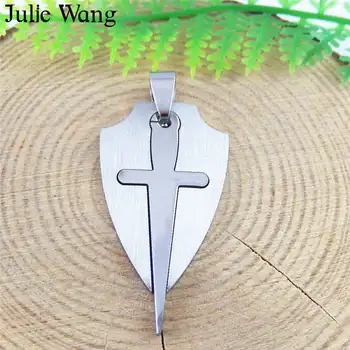 Julie Wang 5 ks Strieborná Farba Kríž Meč, Štít Nehrdzavejúcej Ocele Charms Prívesky, Náhrdelníky Nálezy Šperkov, Takže Príslušenstvo