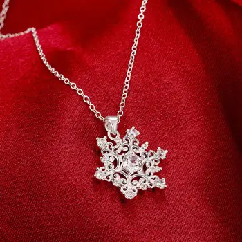 925 Sterling Silver Európskej A Americkej Klasickej Vyrezávané Geometrickými Zirkón Snowflake Náhrdelník Prívesok Pre Ženy Šperky