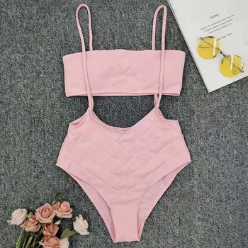 Ružová Sexy Pevné Vysoký Pás Plavky Ženy Plavky Šatka Bez Ramienok Bikini Set Brazílsky Dve Kus Plavky, Plavky 2020