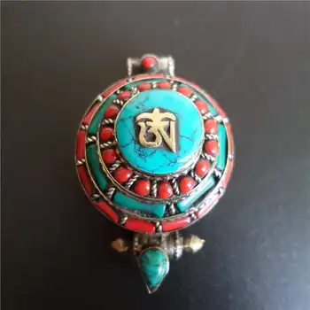 TGB172 Tibetskej OM Amulet Modlitba poľa Bieleho Kovu, Medi Vložkou Farebné Kamenné Multi Vrstvy Kolo Lockets Prívesky