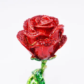 Kreatívne Zliatiny Ruže Kvet Krúžok Box Kovové Šperky Úložný Box Faux Diamond Organizátor Bytové Doplnky Remesiel Ozdoby