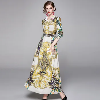 Vysoká Kvalita Dráhy Dizajn Vintage Šaty Žien Dlhý Rukáv Jeseň Zima Bežné Šaty Plus Veľkosť Elegantné Maxi Šaty