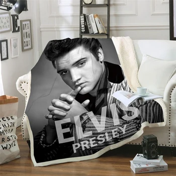 Elvis Presley 3D Deka pre Lôžok Turistika Piknik Hrubé Deka Moderný prehoz cez posteľ Fleece Hodiť Deka štýl-3