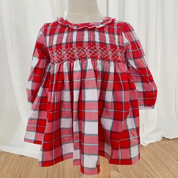 Baby Dievčatá španielsky koberčeky Smocked Šaty Batoľa Vintage jeseň dlhý rukáv princezná šaty