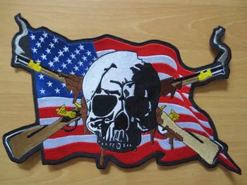 12.6 cm USA vlajky dvojité zbrane lebky veľkých Výšivky Opráv Bunda Späť Vesta Motocyklový Klub Biker outlaw MC