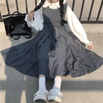 Kawaii Japonský Sladké Lolita Šaty Žien Bowknot Obväz Vysoký Pás Popruhy Šaty Dievča Študent Princess Tea Party Šaty Loli