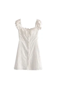 2020 Nový Vintage Francúzskej Rozprávky Úľavu Výšivky Mimo Ramenný Biele Šaty Bavlna Nad Kolená Singel Svojim Sexy Šaty Ženy