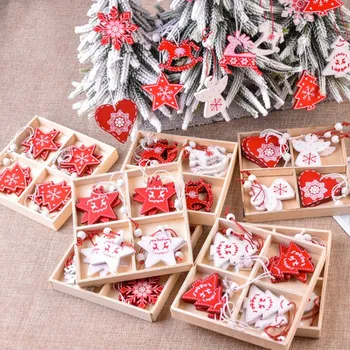 12pcs Vianočné ozdoby tvorivé drevené prívesky DIY mini Vianočný stromček box elk ozdoby, Vianočné dekorácie