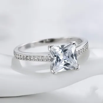 Emerald 925 Sterling silver krúžky prst Jednoduché Námestie Princezná cut-Diamond Elegantný Prsteň pre Ženy Zapojenie Svadobné šperky