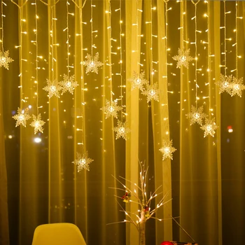 Vnútorné Vonkajšie Vianočné Snowflake LED Reťazec Svetlo Blikajúce Rozprávkových Svetiel Opony Svetelné Girlandy Pre Dovolenku Stranou Nový Rok Dekor