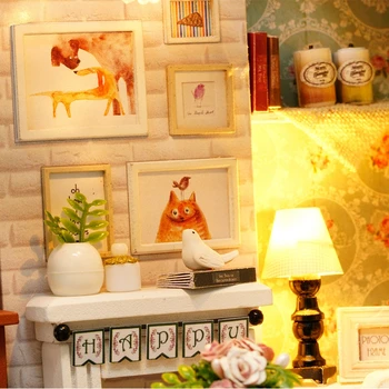 Vianočný Darček 3D Drevené Bábiky Domu Obývacia Izba s Balkónom Nábytok DIY Miniatúrne Dekorácie, Remeselné Súprava Hračiek domček pre bábiky