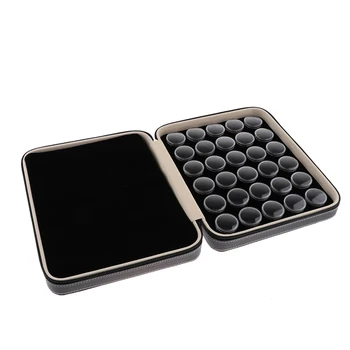 60 Mriežky Okrúhle Samostatné Plastové Mini Organizátor Box pre Diamant, Drahokam Displej Úložný Box s Black PU Kožené Šperky Prípade