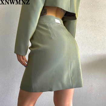 XNWMNZ za ženy 2020 limitovaná edícia zelená vrecku krátky oblek letuška zips textúrou sukne nastaviť Retro sexy sukne
