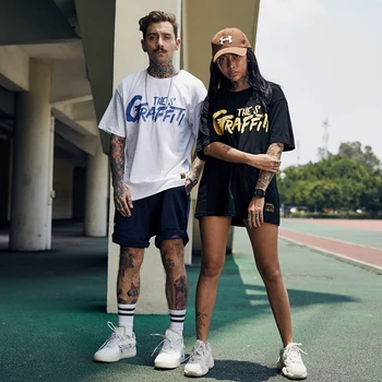 Európske a Americké street fashion značky graffiti list tlač hip-hop trend voľné krátkym rukávom pánske T-shirt čistej bavlny