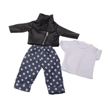 Bábiky oblečenie čierna bunda farby + biela + nohavice T-shirt hračka príslušenstvo 18-palcové Dievča bábiku a 43 cm bábiky baby c729